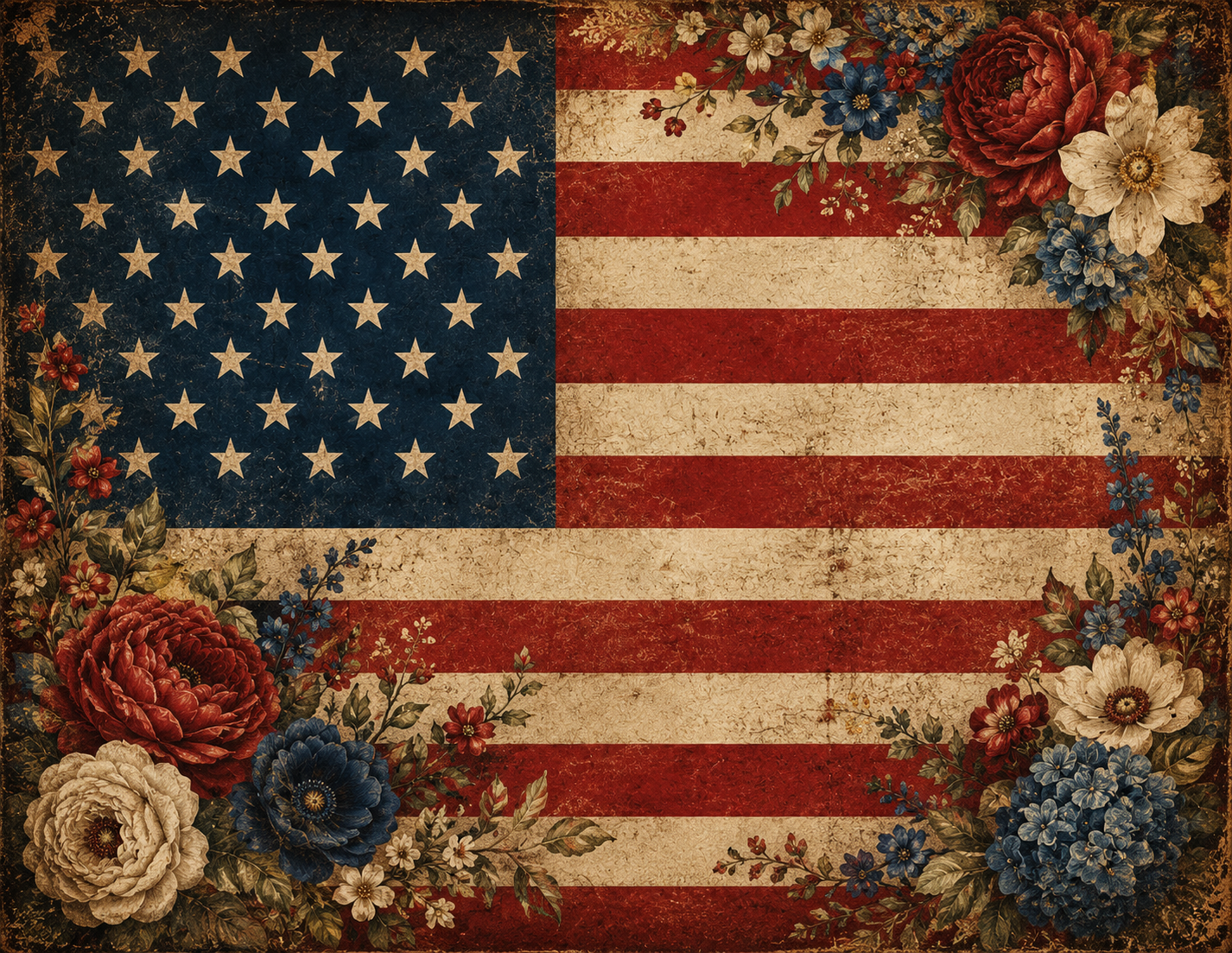 Patriotic Floral Flag